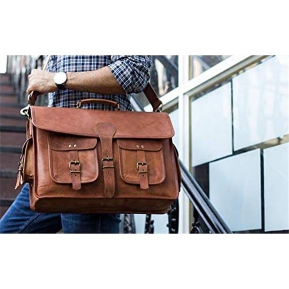 KPL 18 INCH Leather Briefcase Laptop Messenger bag satchel Handmade Bag